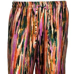 Entro Pants Small Artsy Satin Abstract Print Festival Pockets Hippie Glam
